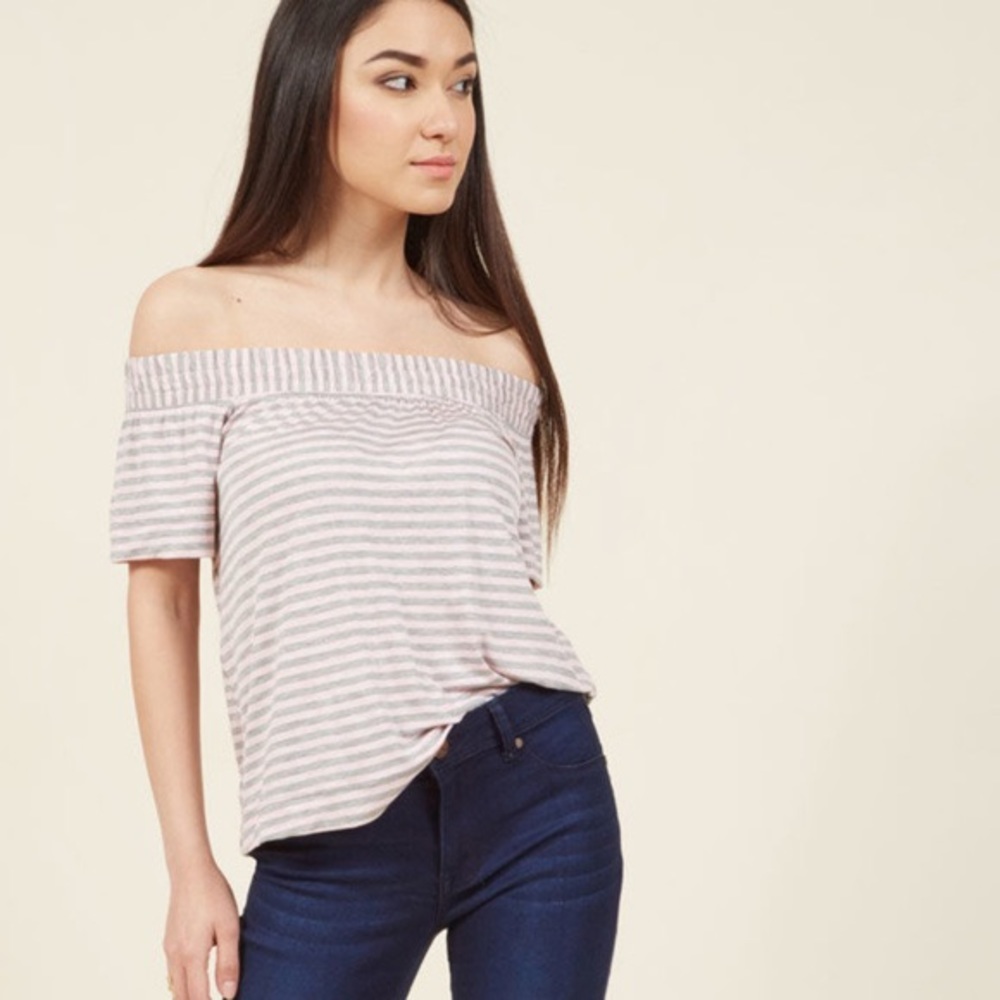 ModCloth Off the Shoulder Striped Top